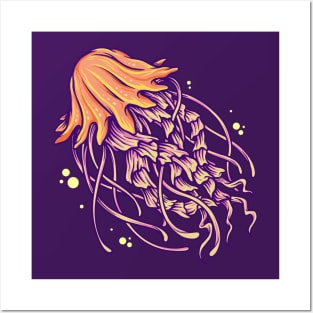 Floating Jellyfish Illustration Posters and Art